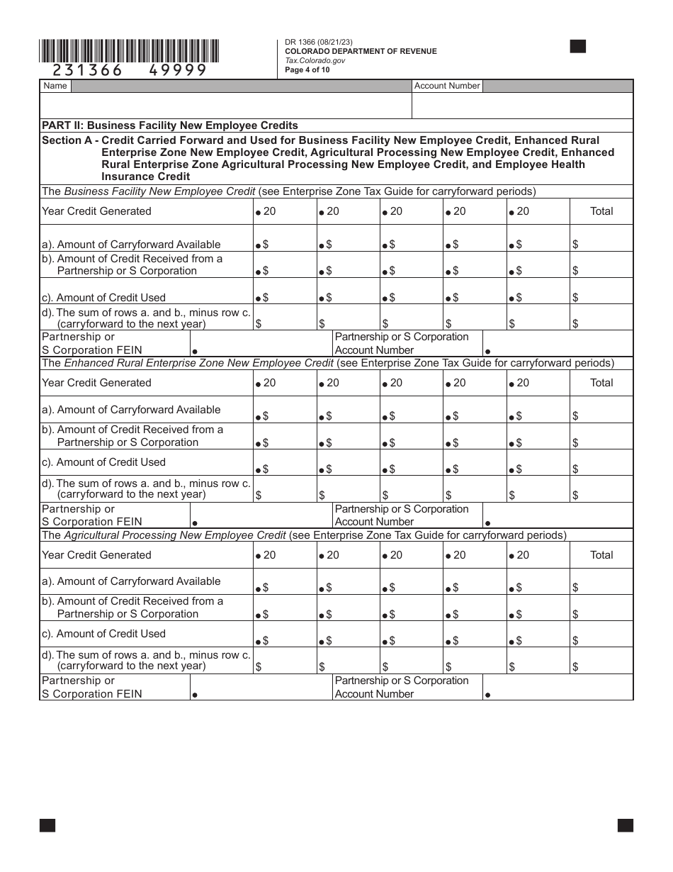 Form DR1366 Enterprise Zone Credit and Carryforward Schedule - Colorado, Page 5