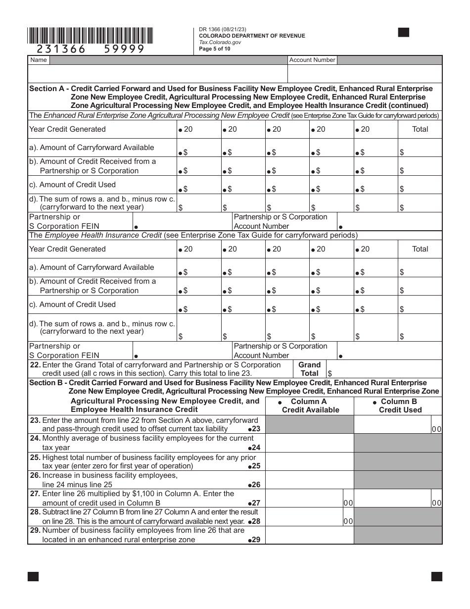 Form DR1366 Enterprise Zone Credit and Carryforward Schedule - Colorado, Page 6