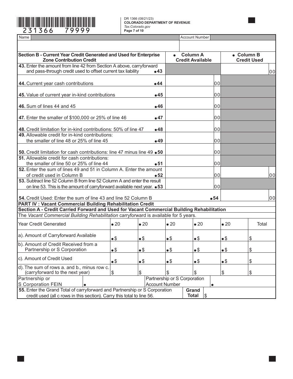 Form DR1366 Enterprise Zone Credit and Carryforward Schedule - Colorado, Page 8
