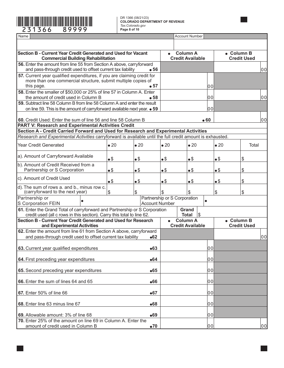 Form DR1366 Enterprise Zone Credit and Carryforward Schedule - Colorado, Page 9