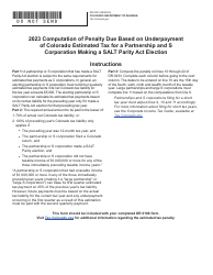 Document preview: Form DR0233 Computation of Penalty Due Based on Underpayment of Colorado Estimated Tax for a Partnership and S Corporation Making a Salt Parity Act Election - Colorado, 2023