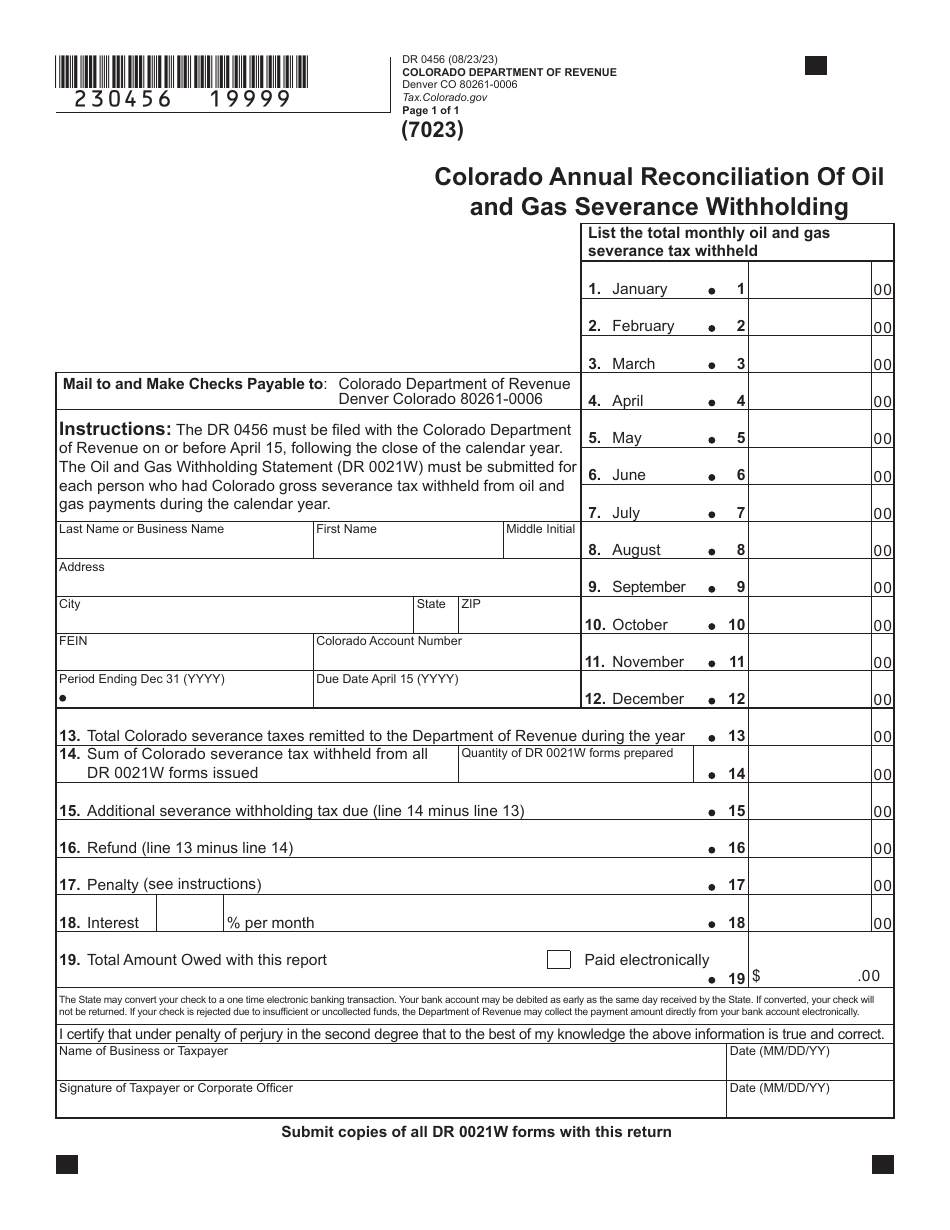 Form DR0456 Colorado Annual Reconciliation of Oil and Gas Severance Withholding - Colorado, Page 2