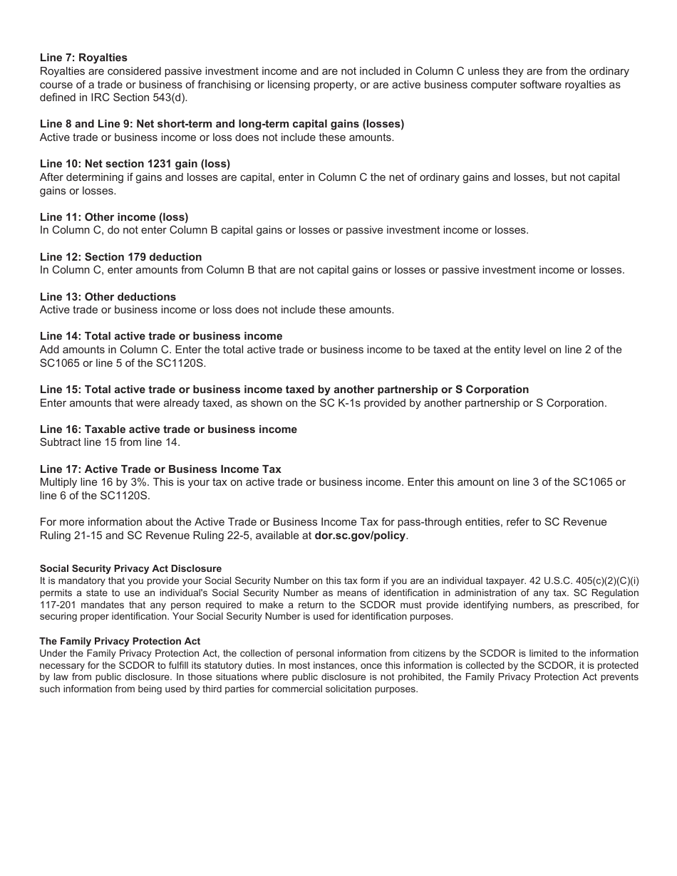 Form I-435 Active Trade or Business Income for Electing Partnerships and S Corporations - South Carolina, Page 3