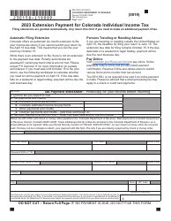 Document preview: Form DR0158-I Extension Payment for Colorado Individual Income Tax - Colorado, 2023