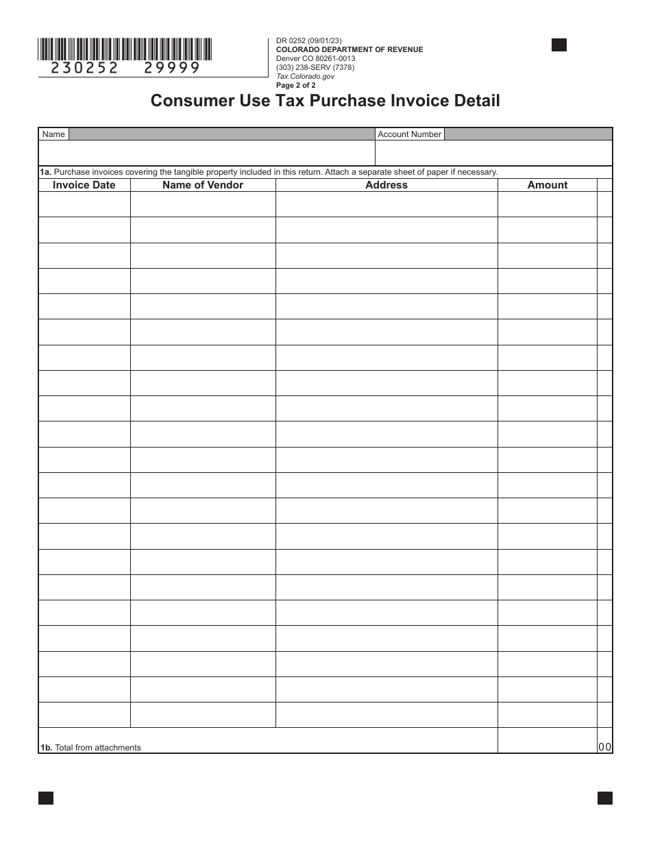 Form DR0252 Consumer Use Tax Return - Colorado, Page 3