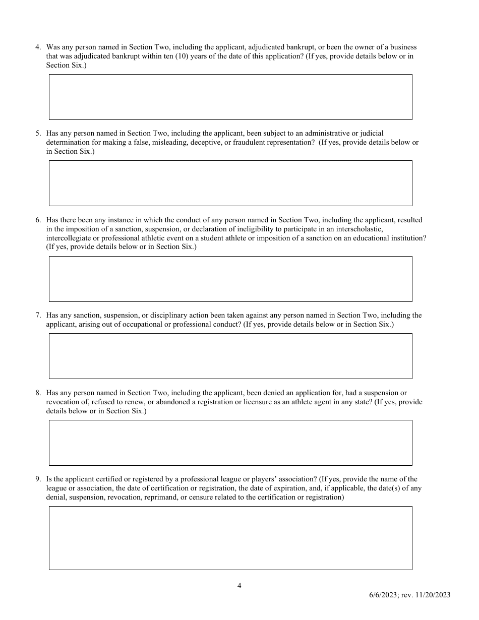 Athlete Agent Application for Registration or Renewal - Pennsylvania, Page 4