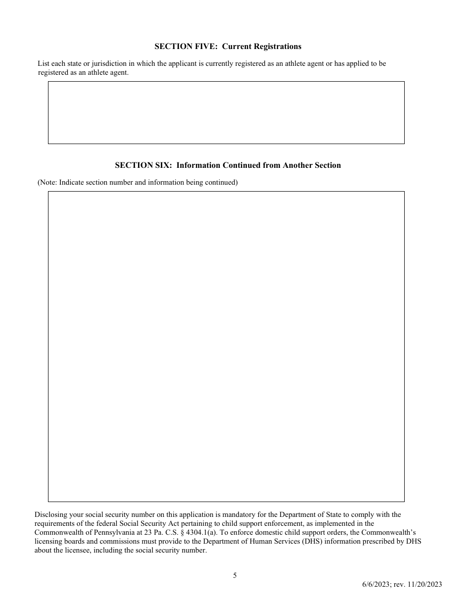 Athlete Agent Application for Registration or Renewal - Pennsylvania, Page 5