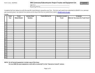 Document preview: Form 1 Dbe Contractor/Subcontractor Project Trucker and Equipment List - Missouri