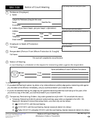 Document preview: Form WV-109 Notice of Court Hearing - California