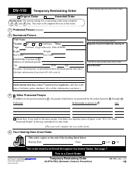 Form DV-110 Temporary Restraining Order - California