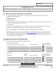 Form DV-110 Temporary Restraining Order - California, Page 2