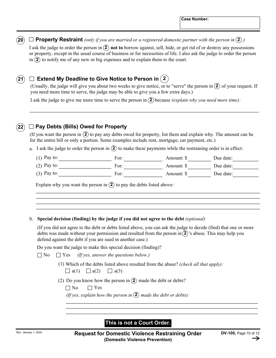 Form DV-100 Request for Domestic Violence Restraining Order - California, Page 10
