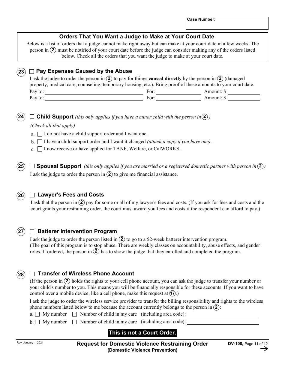 Form DV-100 Request for Domestic Violence Restraining Order - California, Page 11