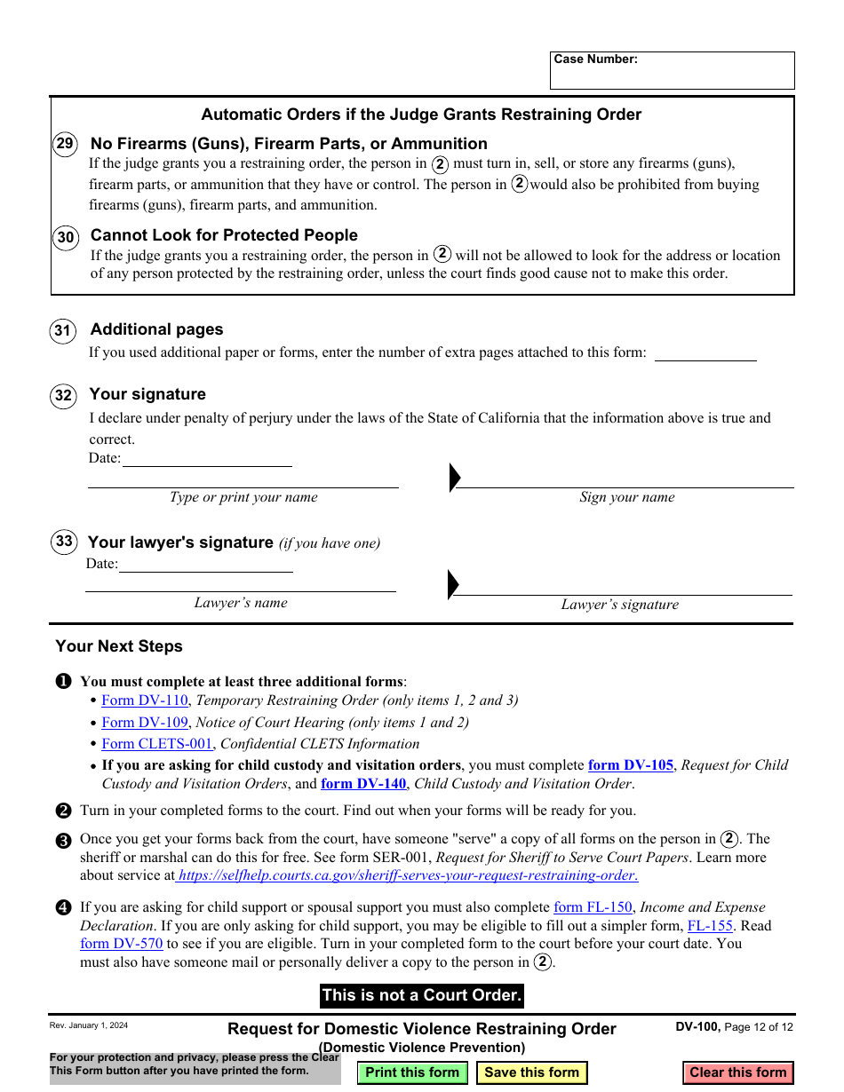 Form DV-100 Request for Domestic Violence Restraining Order - California, Page 12