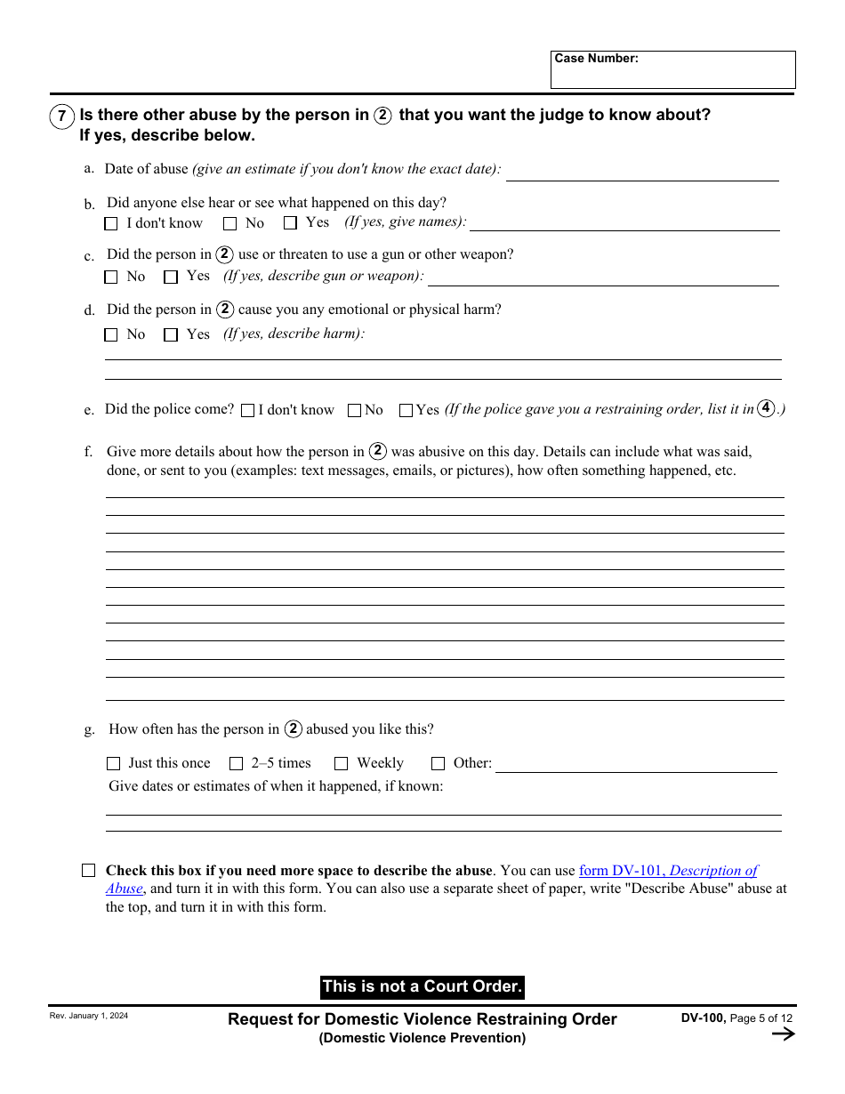 Form DV-100 Request for Domestic Violence Restraining Order - California, Page 5