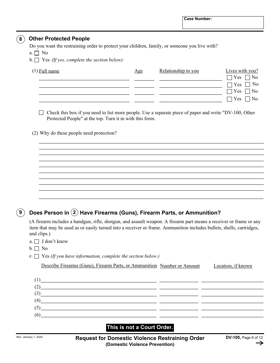 Form DV-100 Request for Domestic Violence Restraining Order - California, Page 6