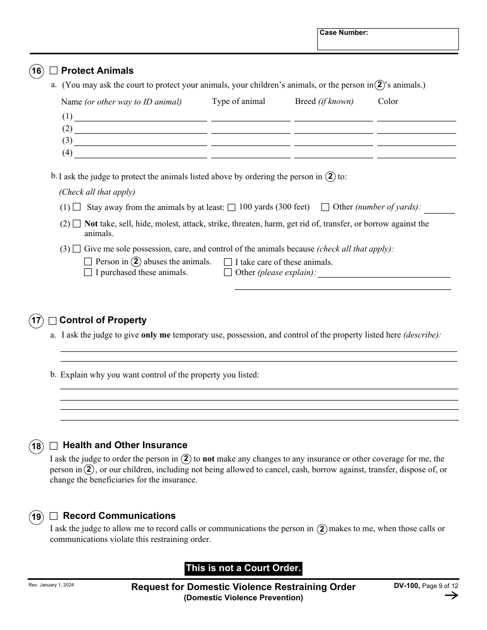 Form DV-100 Request for Domestic Violence Restraining Order - California, Page 9