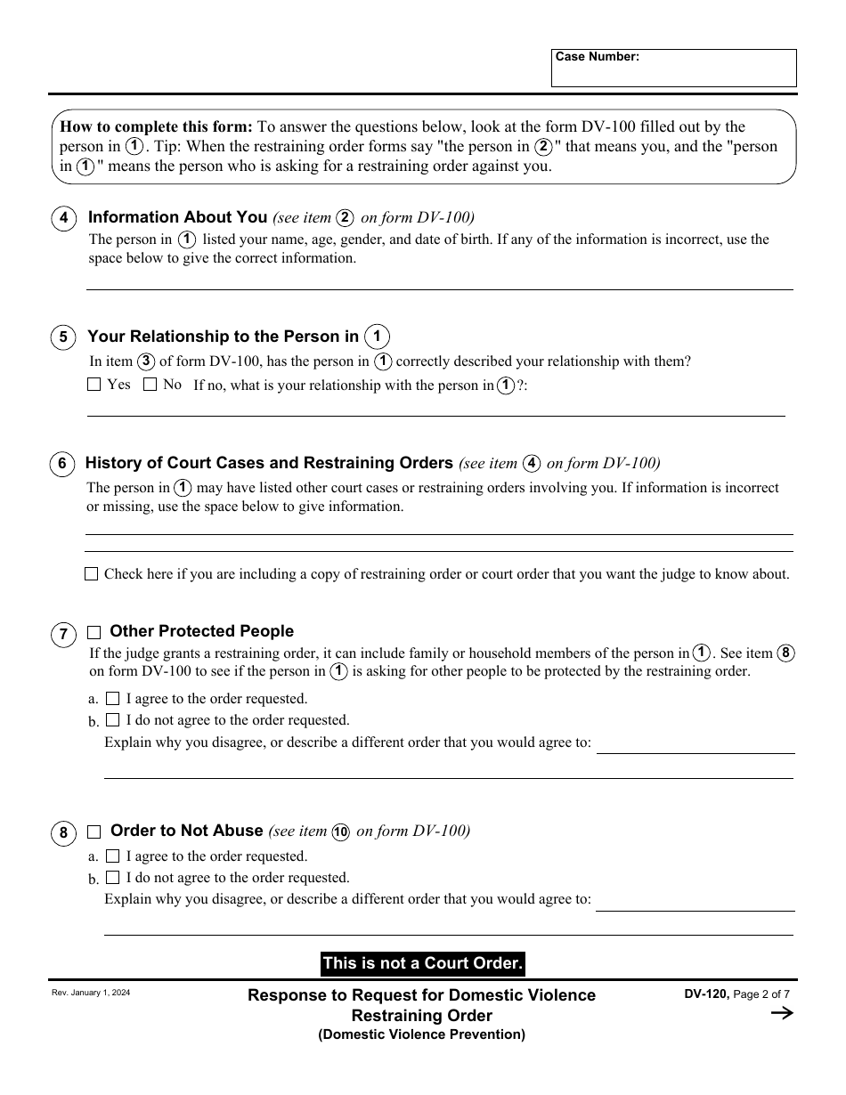 Form DV-120 Download Fillable PDF Or Fill Online Response To Request ...