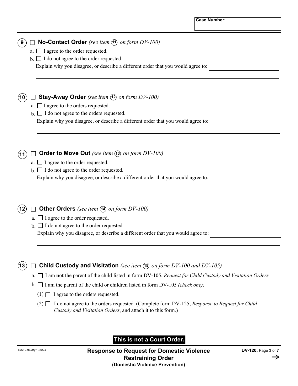 Form DV-120 Response to Request for Domestic Violence Restraining Order - California, Page 3