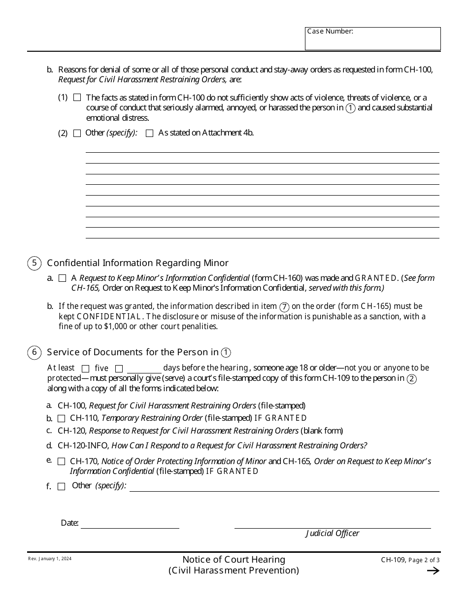 Form CH-109 Notice of Court Hearing - California, Page 2