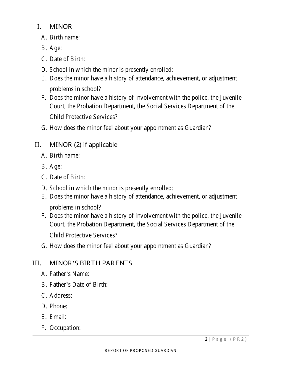 Form PR-2 Report of Proposed Guardian - County of Sonoma, California, Page 2