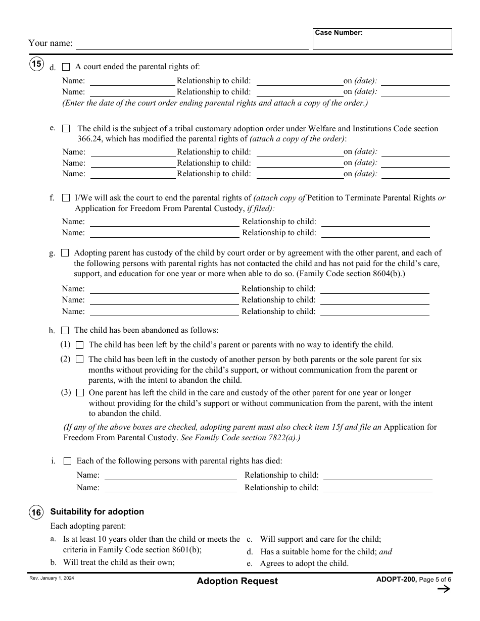 Form ADOPT200 Fill Out, Sign Online and Download Fillable PDF