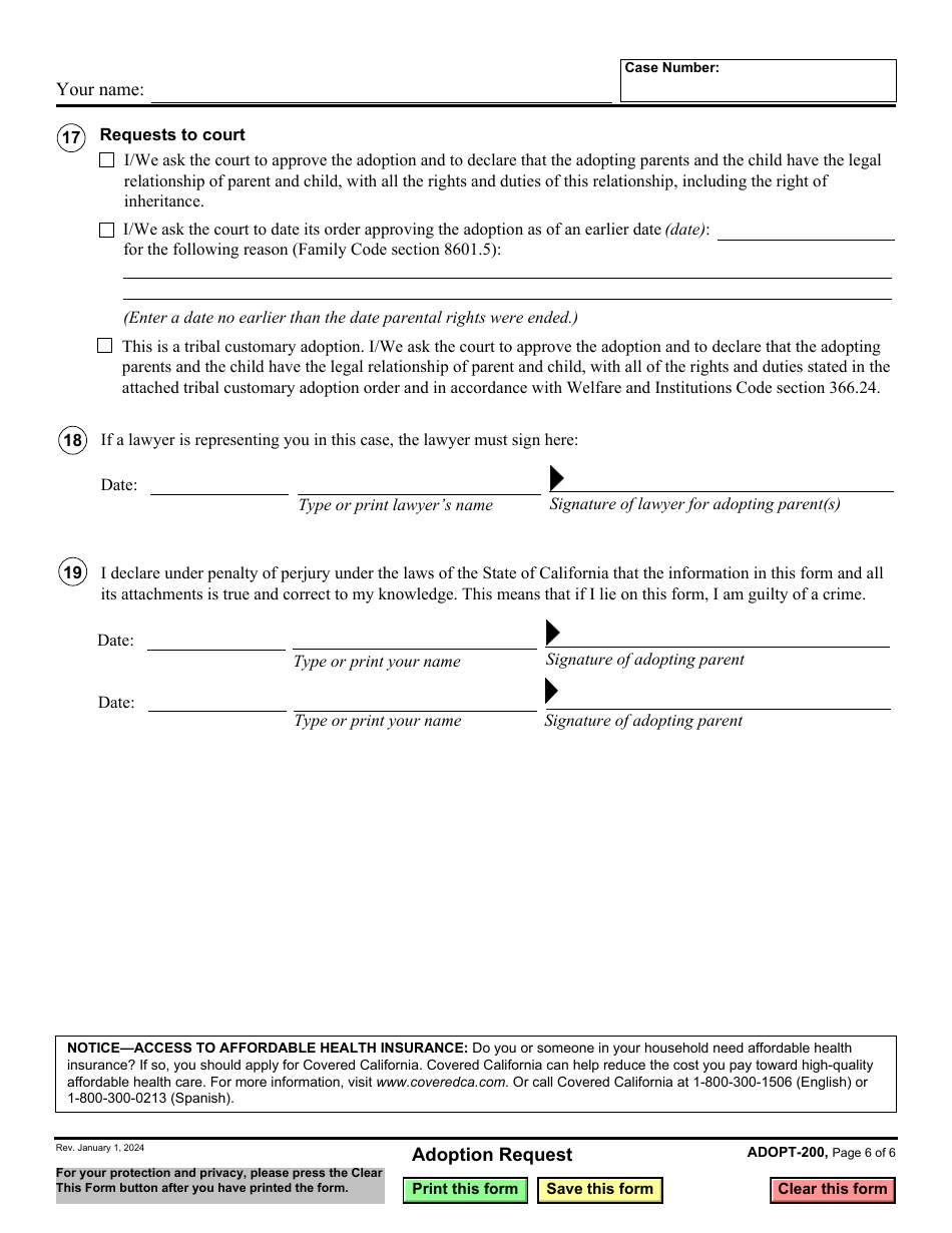 Form ADOPT200 Fill Out, Sign Online and Download Fillable PDF