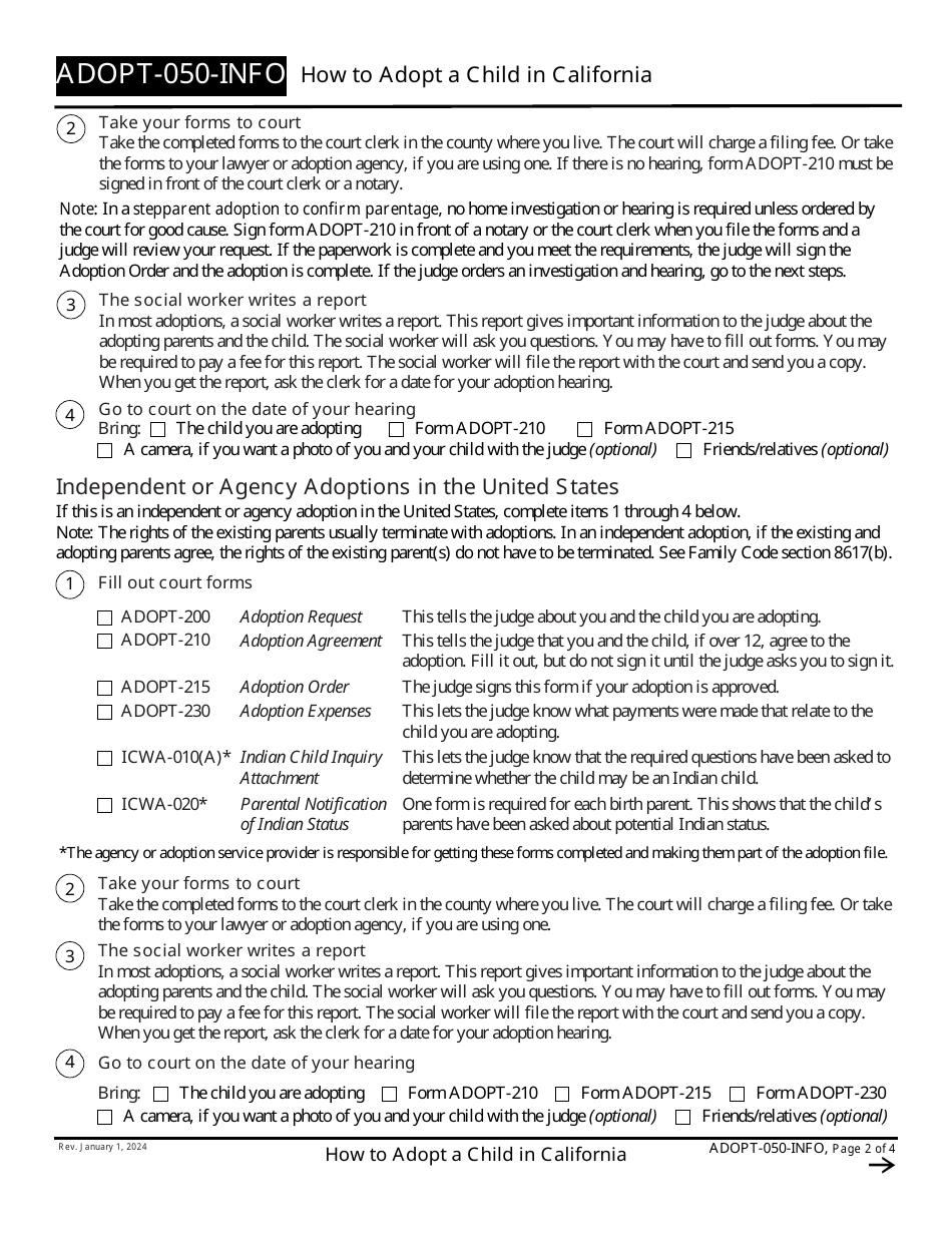 Form ADOPT-050-INFO How to Adopt a Child in California - California, Page 2
