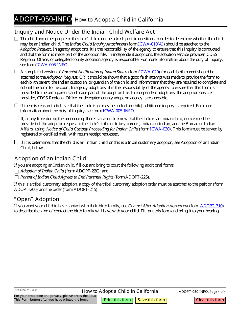 Form ADOPT-050-INFO How to Adopt a Child in California - California, Page 4