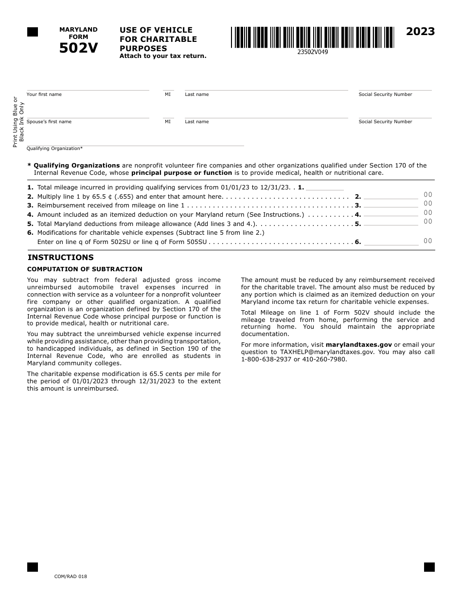 Maryland Form 502V (COM/RAD018) - 2023 - Fill Out, Sign Online and ...