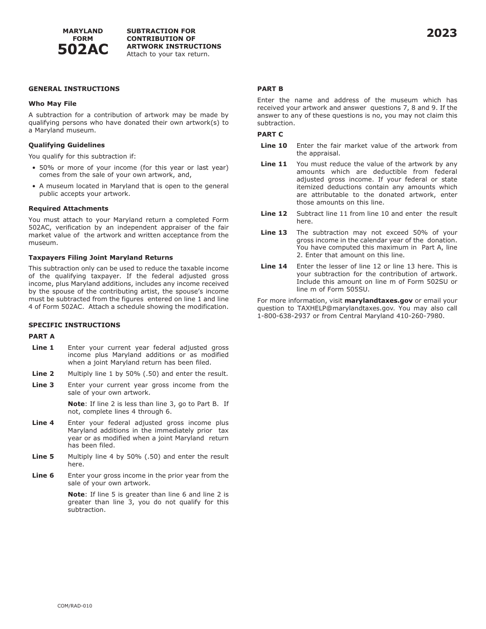 Maryland Form 502AC (COM/RAD-010) - 2023 - Fill Out, Sign Online and ...