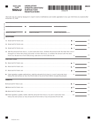 Document preview: Maryland Form 502LU (COM/RAD-009.1) Legislative Updates Addition/Subtraction Modifications - Maryland, 2023