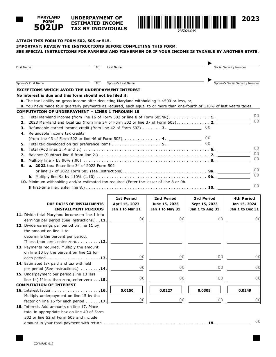 Maryland Form 502UP (COM/RAD017) - 2023 - Fill Out, Sign Online and ...