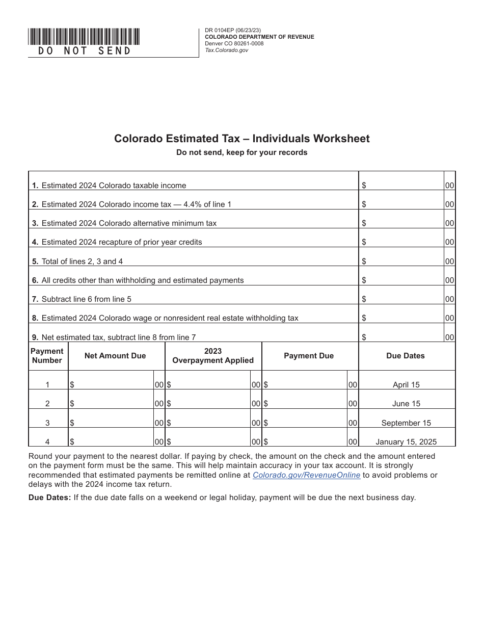 Form DR0104EP Download Fillable PDF or Fill Online Colorado Estimated ...