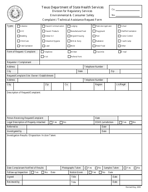 Complaint/Technical Assistance Request Form - Texas