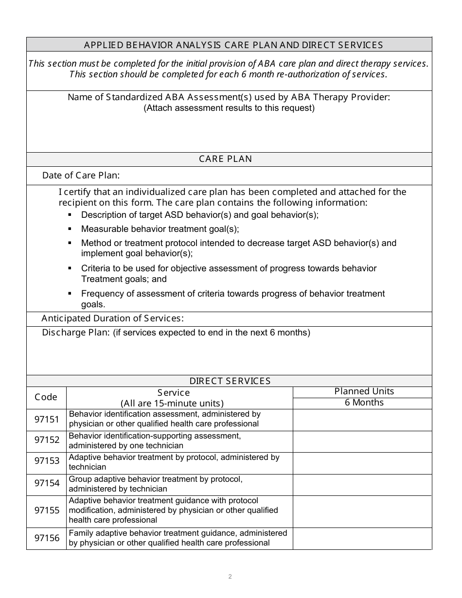 Form PA-102 Applied Behavior Analysis Therapy Prior Authorization Request Form - South Dakota, Page 2