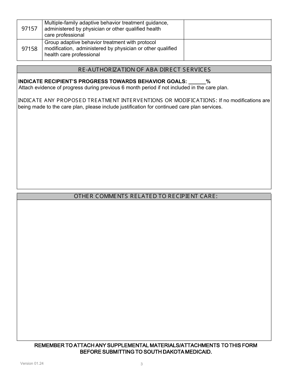 Form PA-102 Applied Behavior Analysis Therapy Prior Authorization Request Form - South Dakota, Page 3