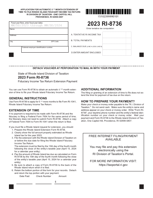 Form RI-8736 Fiduciary Income Tax Return Extension Payment - Rhode Island, 2023