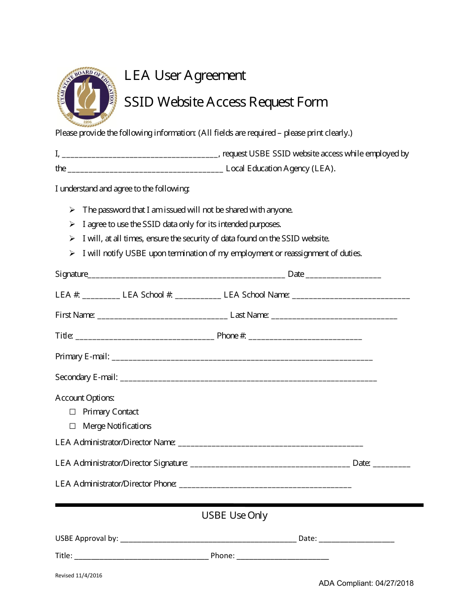 Lea User Agreement: Ssid Website Access Request Form - Utah, Page 3