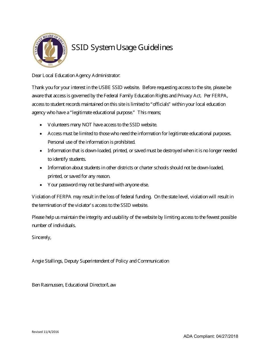Ssid Lea Administrator Agreement: Ssid Website Access Request Form - Utah, Page 2