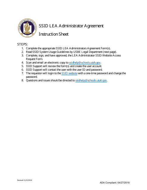 Ssid Lea Administrator Agreement: Ssid Website Access Request Form - Utah