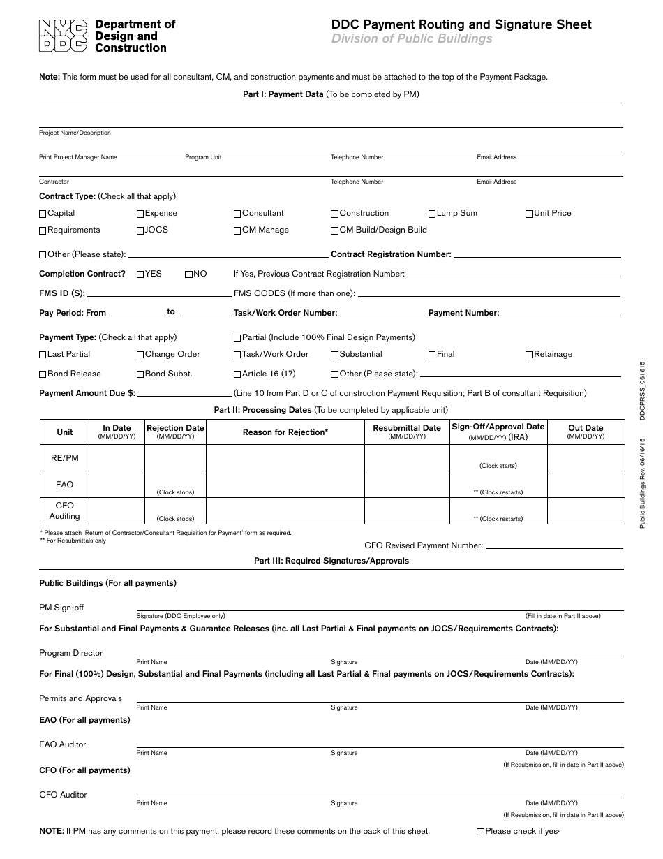 New York City Ddc Payment Routing and Signature Sheet - Division of ...