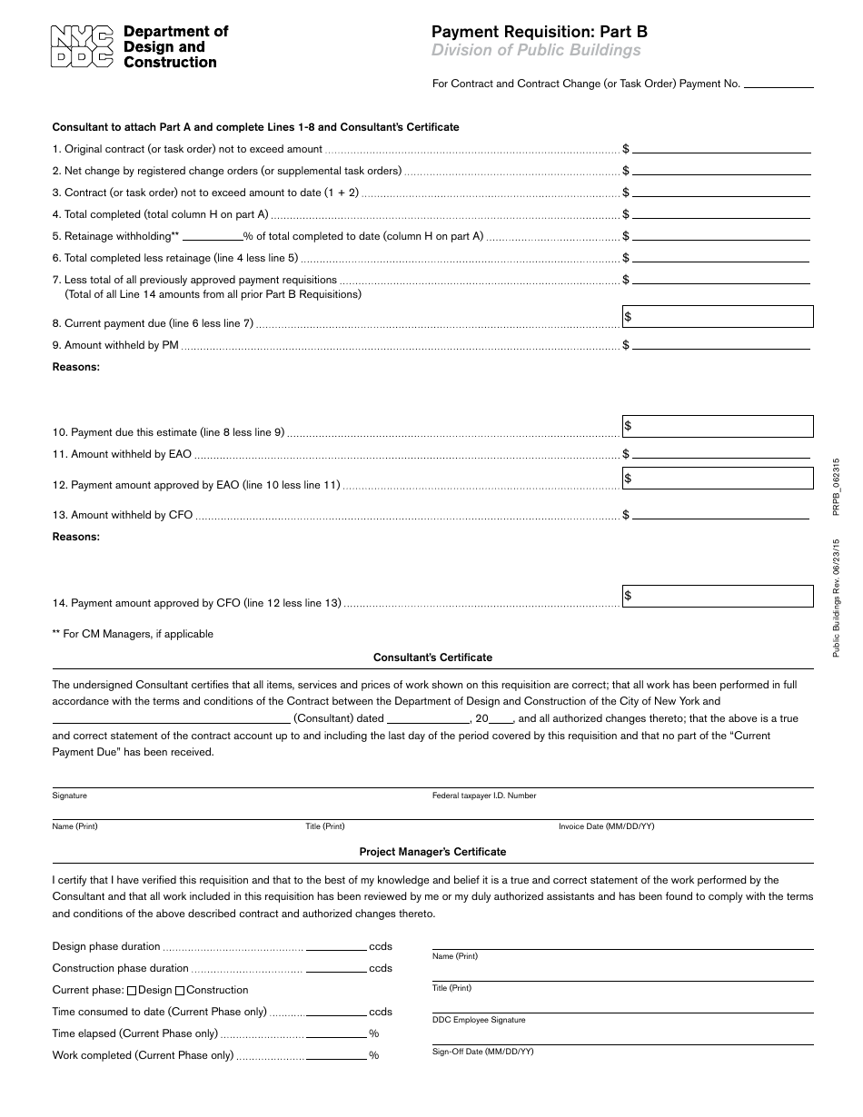 Part B Payment Requisition - New York City, Page 1