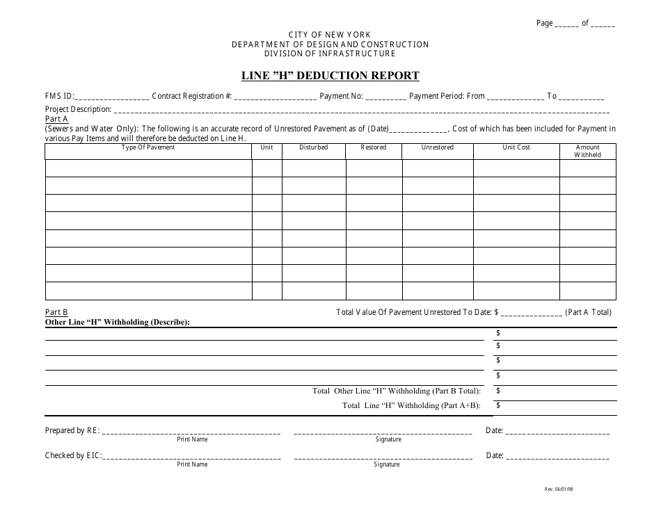 Line H Deduction Report - New York City, Page 1
