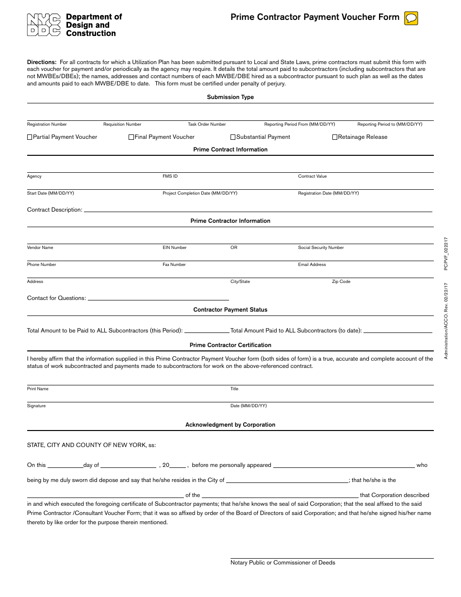 New York City Prime Contractor Payment Voucher Form - Fill Out, Sign ...