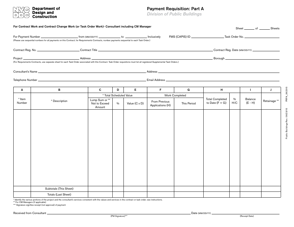 Part A Payment Requisition - New York City, Page 1
