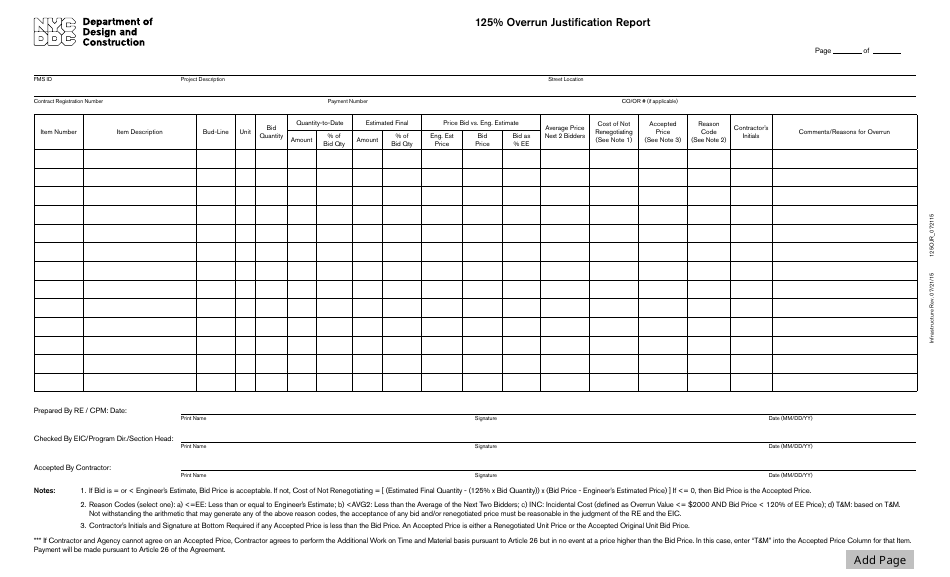 New York City 125% Overrun Justification Report - Fill Out, Sign Online ...