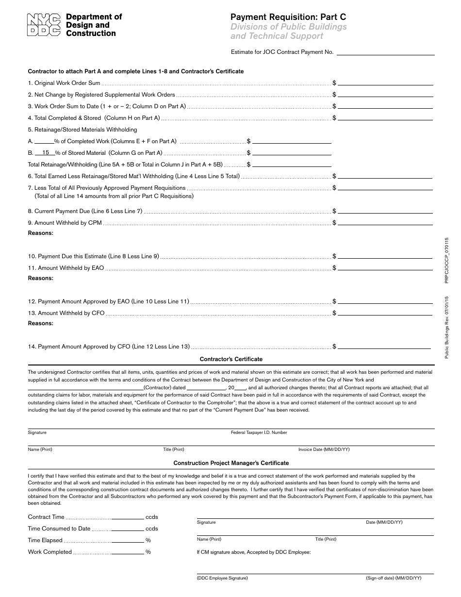 New York City Payment Requisition Fill Out, Sign Online and Download