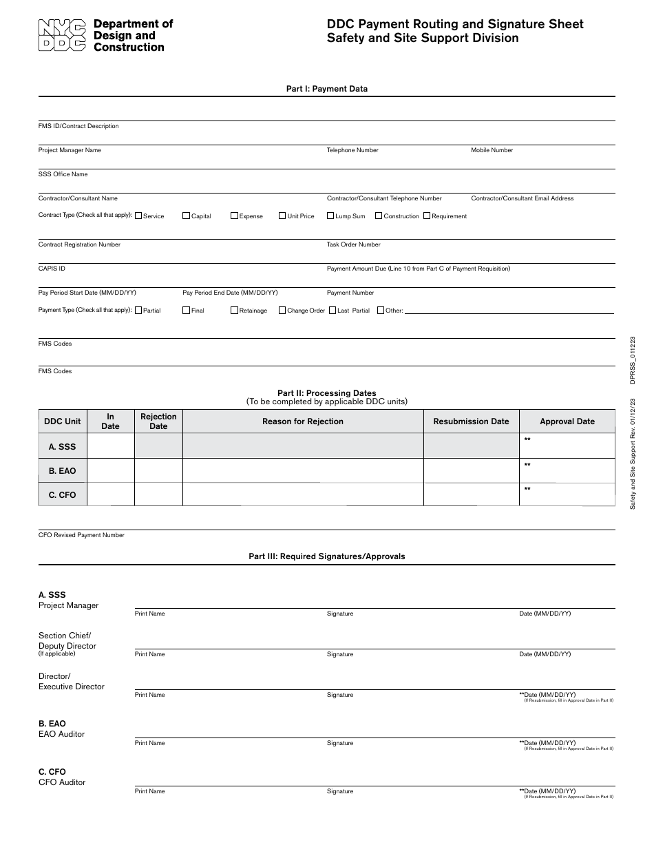 New York City Ddc Payment Routing and Signature Sheet - Safety and Site ...