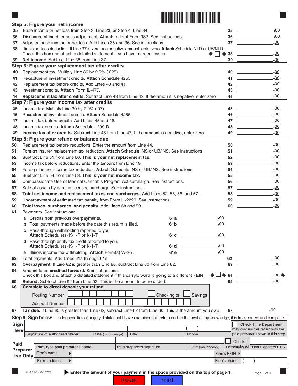 Form IL-1120 Corporation Income and Replacement Tax Return - Illinois, Page 3